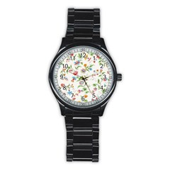 Vintage Floral Flower Pattern Art Nature Blooming Blossom Botanical Botany Stainless Steel Round Watch