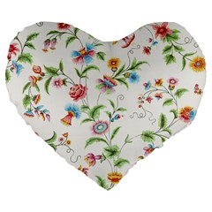 Vintage Floral Flower Pattern Art Nature Blooming Blossom Botanical Botany Large 19  Premium Flano Heart Shape Cushions