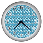 Blue Wave Sea Ocean Pattern Background Beach Nature Water Wall Clock (Silver) Front