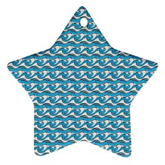 Blue Wave Sea Ocean Pattern Background Beach Nature Water Star Ornament (two Sides) by Maspions