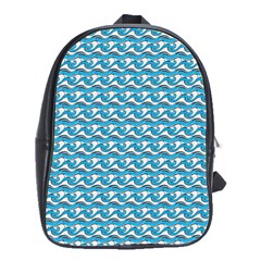 Blue Wave Sea Ocean Pattern Background Beach Nature Water School Bag (large)