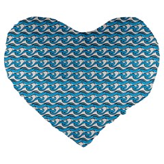 Blue Wave Sea Ocean Pattern Background Beach Nature Water Large 19  Premium Heart Shape Cushions