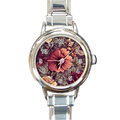 Flowers Pattern Texture Design Nature Art Colorful Surface Vintage Round Italian Charm Watch