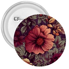 Flowers Pattern Texture Design Nature Art Colorful Surface Vintage 3  Buttons