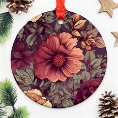 Flowers Pattern Texture Design Nature Art Colorful Surface Vintage Ornament (round)