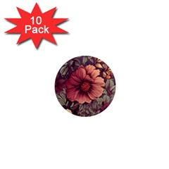 Flowers Pattern Texture Design Nature Art Colorful Surface Vintage 1  Mini Magnet (10 Pack) 