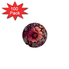 Flowers Pattern Texture Design Nature Art Colorful Surface Vintage 1  Mini Magnets (100 Pack) 