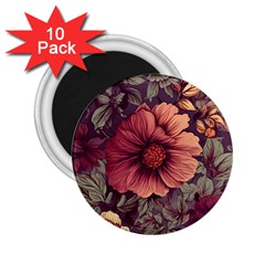 Flowers Pattern Texture Design Nature Art Colorful Surface Vintage 2 25  Magnets (10 Pack) 