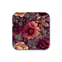 Flowers Pattern Texture Design Nature Art Colorful Surface Vintage Rubber Square Coaster (4 Pack)