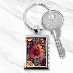 Flowers Pattern Texture Design Nature Art Colorful Surface Vintage Key Chain (rectangle) by Maspions