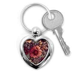 Flowers Pattern Texture Design Nature Art Colorful Surface Vintage Key Chain (heart)