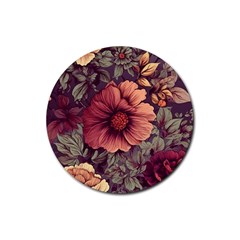 Flowers Pattern Texture Design Nature Art Colorful Surface Vintage Rubber Round Coaster (4 Pack)