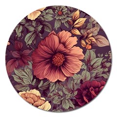 Flowers Pattern Texture Design Nature Art Colorful Surface Vintage Magnet 5  (round)