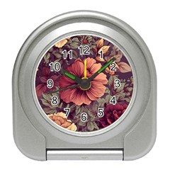 Flowers Pattern Texture Design Nature Art Colorful Surface Vintage Travel Alarm Clock by Maspions