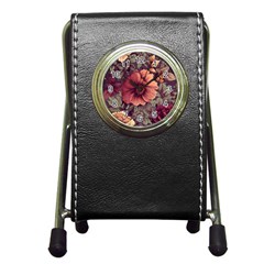 Flowers Pattern Texture Design Nature Art Colorful Surface Vintage Pen Holder Desk Clock