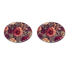 Flowers Pattern Texture Design Nature Art Colorful Surface Vintage Cufflinks (oval)