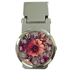 Flowers Pattern Texture Design Nature Art Colorful Surface Vintage Money Clip Watches