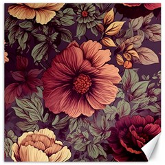 Flowers Pattern Texture Design Nature Art Colorful Surface Vintage Canvas 16  X 16  by Maspions