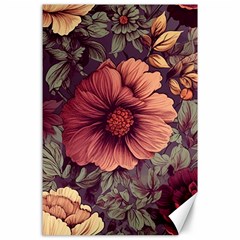 Flowers Pattern Texture Design Nature Art Colorful Surface Vintage Canvas 24  X 36 