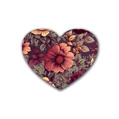 Flowers Pattern Texture Design Nature Art Colorful Surface Vintage Rubber Heart Coaster (4 Pack) by Maspions