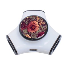 Flowers Pattern Texture Design Nature Art Colorful Surface Vintage 3-port Usb Hub