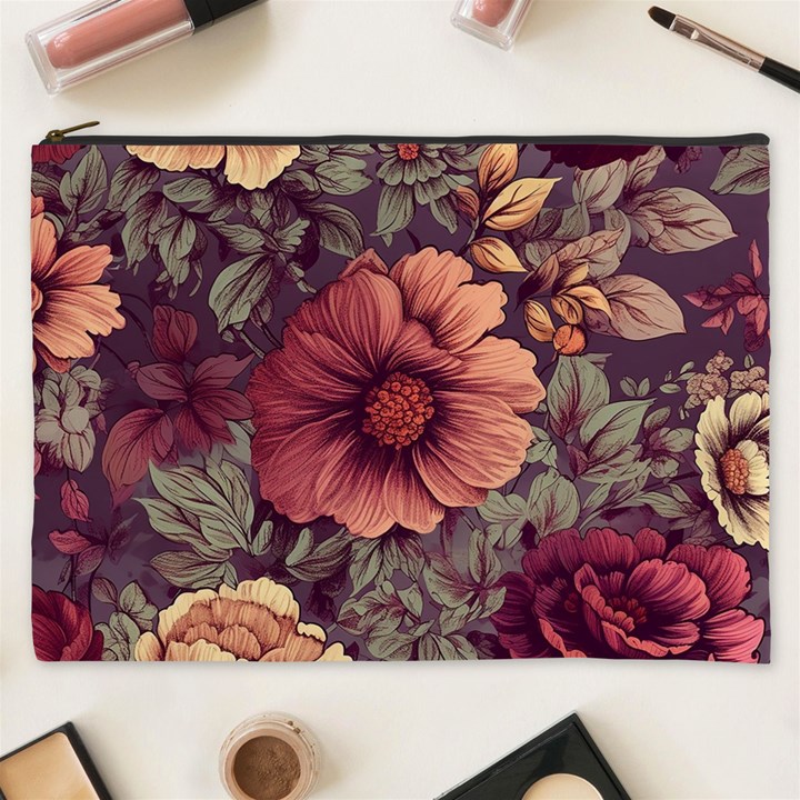 Flowers Pattern Texture Design Nature Art Colorful Surface Vintage Cosmetic Bag (XXXL)