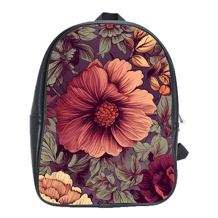 Flowers Pattern Texture Design Nature Art Colorful Surface Vintage School Bag (XL)