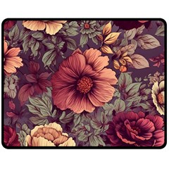 Flowers Pattern Texture Design Nature Art Colorful Surface Vintage Two Sides Fleece Blanket (medium)