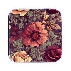 Flowers Pattern Texture Design Nature Art Colorful Surface Vintage Square Metal Box (black) by Maspions