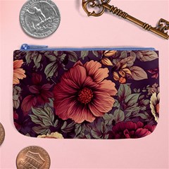 Flowers Pattern Texture Design Nature Art Colorful Surface Vintage Large Coin Purse