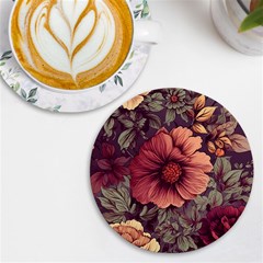 Flowers Pattern Texture Design Nature Art Colorful Surface Vintage Uv Print Round Tile Coaster by Maspions