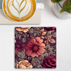 Flowers Pattern Texture Design Nature Art Colorful Surface Vintage Uv Print Square Tile Coaster  by Maspions