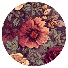 Flowers Pattern Texture Design Nature Art Colorful Surface Vintage Round Trivet