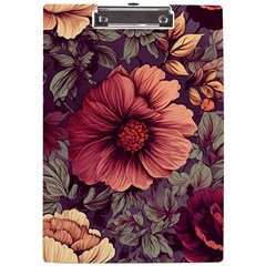 Flowers Pattern Texture Design Nature Art Colorful Surface Vintage A4 Acrylic Clipboard by Maspions