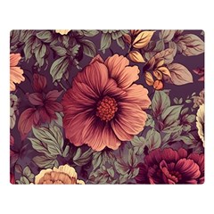 Flowers Pattern Texture Design Nature Art Colorful Surface Vintage Premium Plush Fleece Blanket (large)