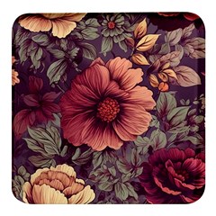 Flowers Pattern Texture Design Nature Art Colorful Surface Vintage Square Glass Fridge Magnet (4 Pack)