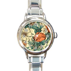 Flowers Pattern Texture Art Colorful Nature Painting Surface Vintage Round Italian Charm Watch