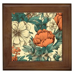 Flowers Pattern Texture Art Colorful Nature Painting Surface Vintage Framed Tile