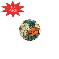 Flowers Pattern Texture Art Colorful Nature Painting Surface Vintage 1  Mini Magnet (10 Pack) 