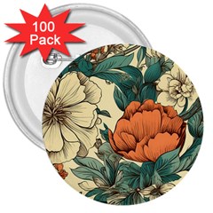 Flowers Pattern Texture Art Colorful Nature Painting Surface Vintage 3  Buttons (100 Pack) 