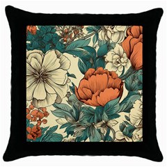 Flowers Pattern Texture Art Colorful Nature Painting Surface Vintage Throw Pillow Case (black)