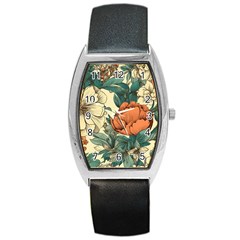 Flowers Pattern Texture Art Colorful Nature Painting Surface Vintage Barrel Style Metal Watch by Maspions