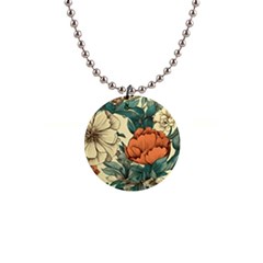 Flowers Pattern Texture Art Colorful Nature Painting Surface Vintage 1  Button Necklace by Maspions