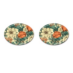 Flowers Pattern Texture Art Colorful Nature Painting Surface Vintage Cufflinks (oval) by Maspions