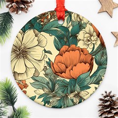 Flowers Pattern Texture Art Colorful Nature Painting Surface Vintage Round Ornament (two Sides)