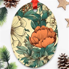 Flowers Pattern Texture Art Colorful Nature Painting Surface Vintage Oval Ornament (two Sides)