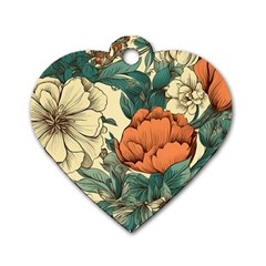 Flowers Pattern Texture Art Colorful Nature Painting Surface Vintage Dog Tag Heart (two Sides) by Maspions