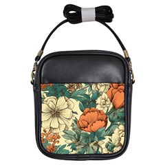 Flowers Pattern Texture Art Colorful Nature Painting Surface Vintage Girls Sling Bag