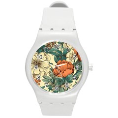 Flowers Pattern Texture Art Colorful Nature Painting Surface Vintage Round Plastic Sport Watch (m) by Maspions