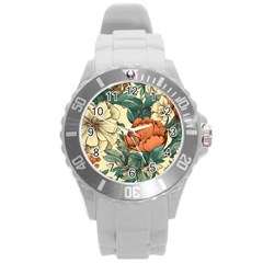 Flowers Pattern Texture Art Colorful Nature Painting Surface Vintage Round Plastic Sport Watch (l)